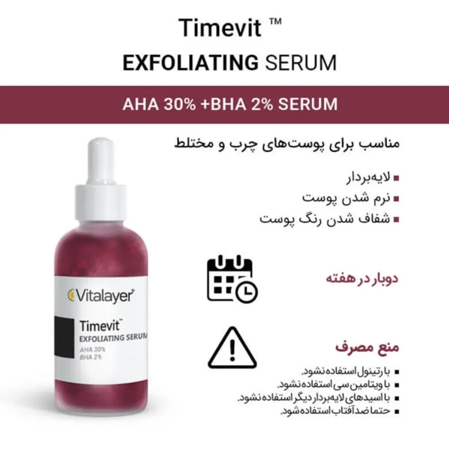 تست روی پوست و نمای نزدیک سرم لایه بردار قوی تایم ویت