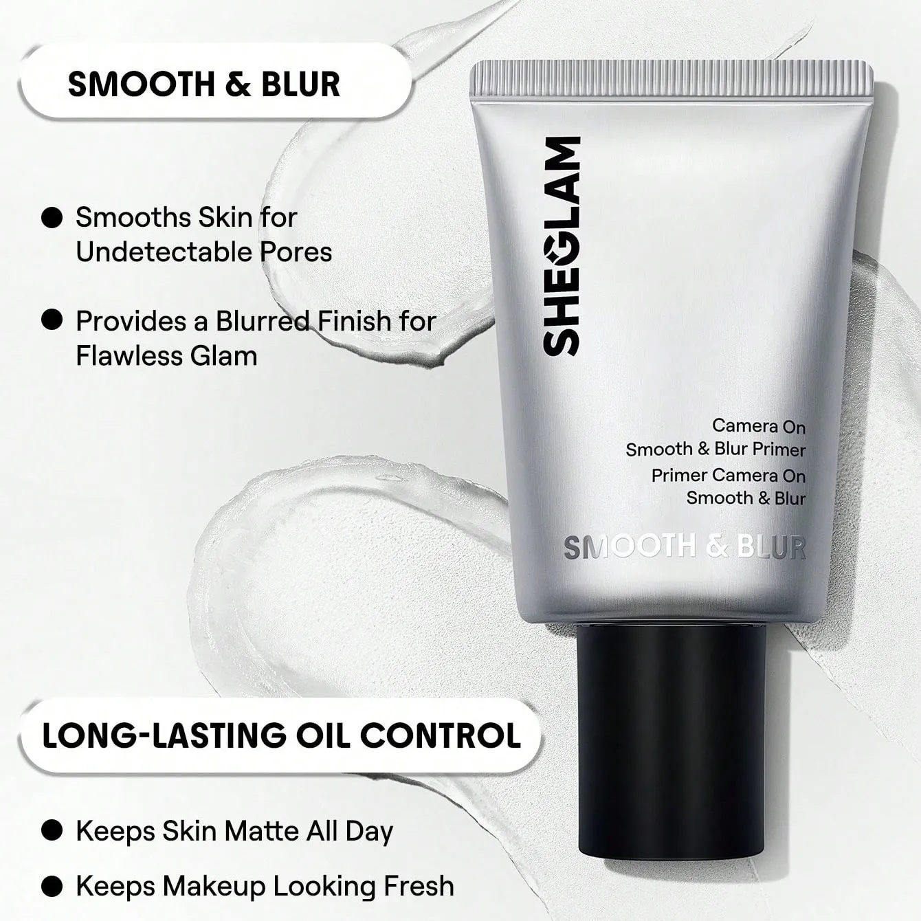 تست روی پوست و نمای نزدیک پرایمر شیگلم مدل Smooth & Blur
