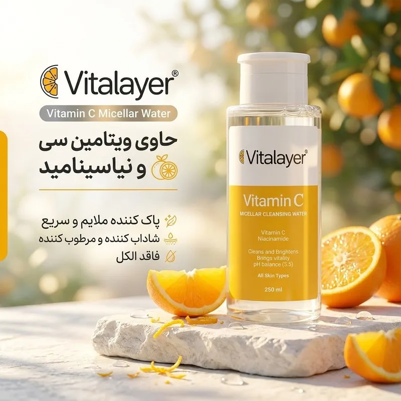 نمونه رنگ‌بندی محلول پاک کننده آرایش ویتالیر ویتامین سی