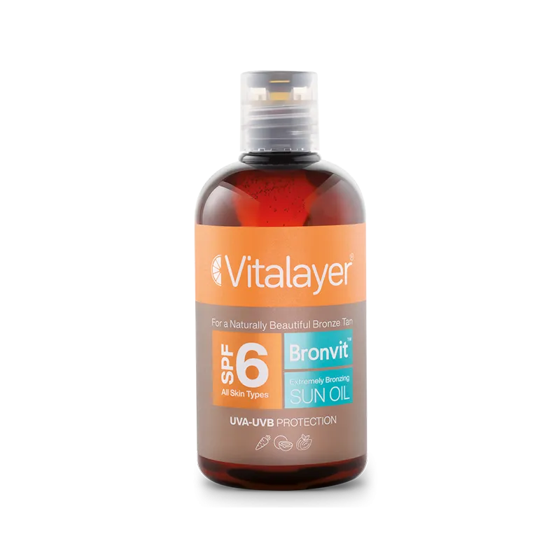 نمای اصلی و بسته‌بندی روغن آفتاب برنزه کننده  SPF6 برن ویت ویتالیر